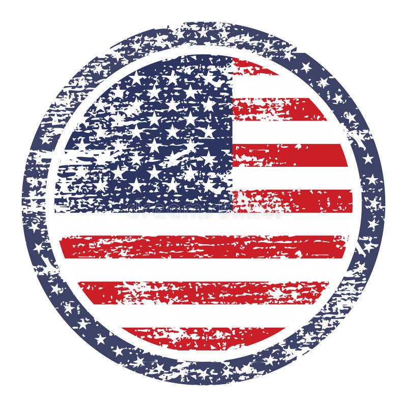 Bandiera di lerciume degli Stati Uniti d'America sul bollo del bottone illustrazione vettoriale Bandiera di lerciume degli Stati Uniti d'America sul bollo del bottone illustrazione vettoriale