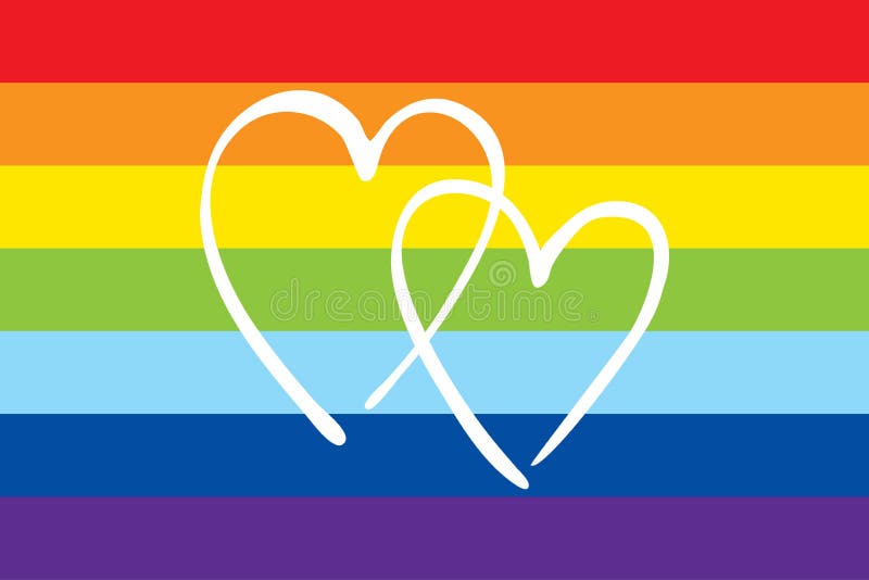 Bandiera di orgoglio dell'arcobaleno con due cuori Illustrazione di vettore royalty illustrazione gratis Bandiera di orgoglio dell'arcobaleno con due cuori Illustrazione di vettore royalty illustrazione gratis
