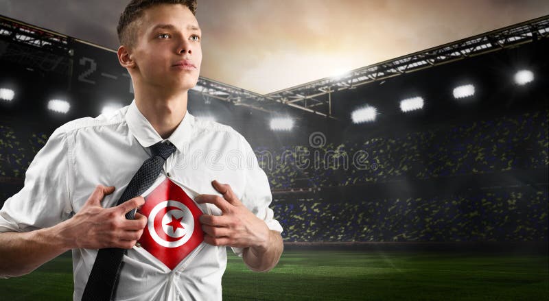 Bandiera di rappresentazione del sostenitore di calcio o di calcio della Tunisia fotografia stock libera da diritti Bandiera di rappresentazione del sostenitore di calcio o di calcio della Tunisia fotografia stock libera da diritti