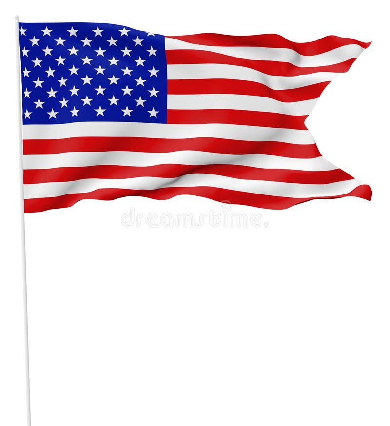 Bandiera di U.S.A. con l'asta della bandiera con l'angolo