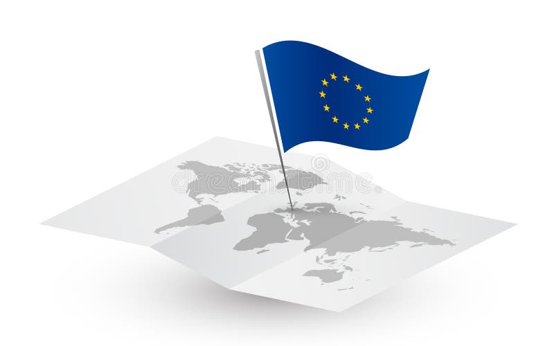 Bandiera di Unione Europea sulla mappa di mondo astratta royalty illustrazione gratis Bandiera di Unione Europea sulla mappa di mondo astratta royalty illustrazione gratis
