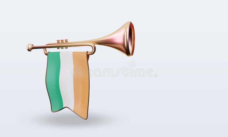 3d trumpet Ireland flag rendering right. 3d trumpet Ireland flag rendering right