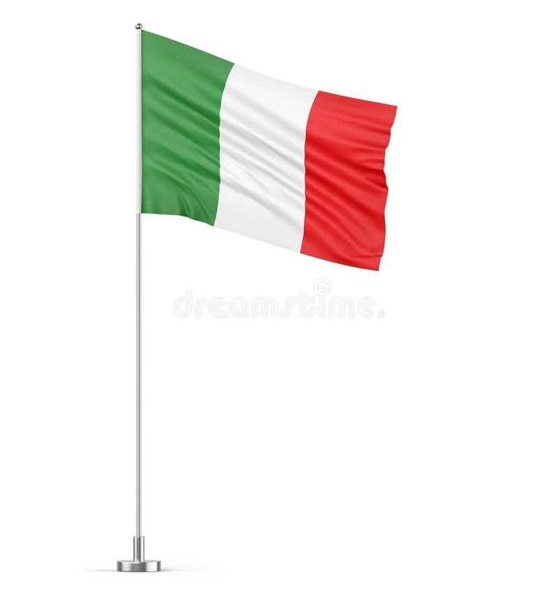 Bandiera italiana su sfondo bianco flagpole 3d illustrazione