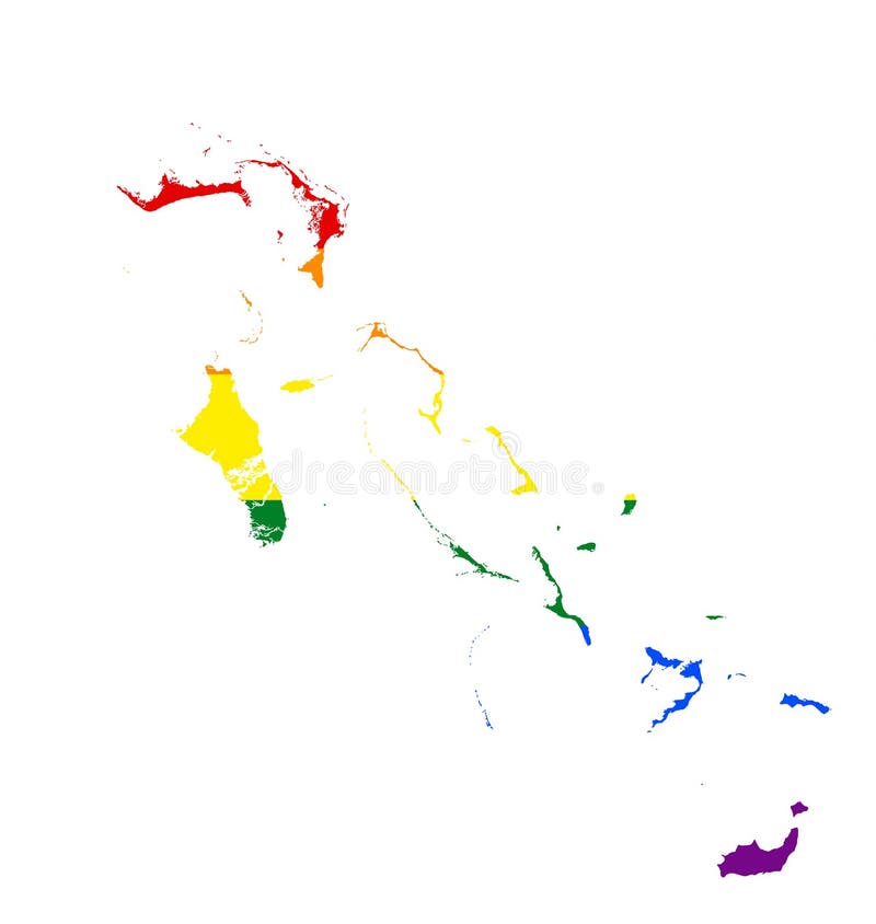 LGBT flag map of the Bahamas. Vector rainbow map of the Bahamas in colors of LGBT lesbian, gay, bisexual, and transgender pride flag. LGBT flag map of the Bahamas. Vector rainbow map of the Bahamas in colors of LGBT lesbian, gay, bisexual, and transgender pride flag