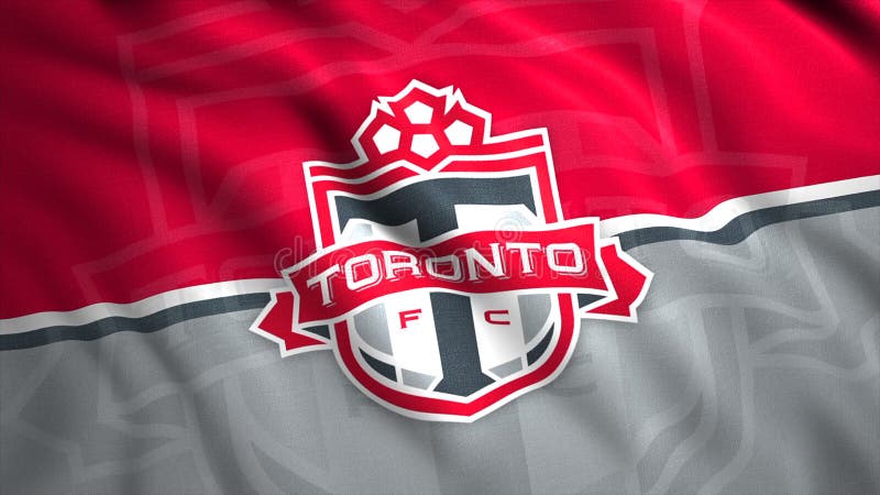 Bandiere con emblemi delle società calcistiche. moto. club di calcio canadese di Toronto. sfondo dell'onda del flag 3d con fc