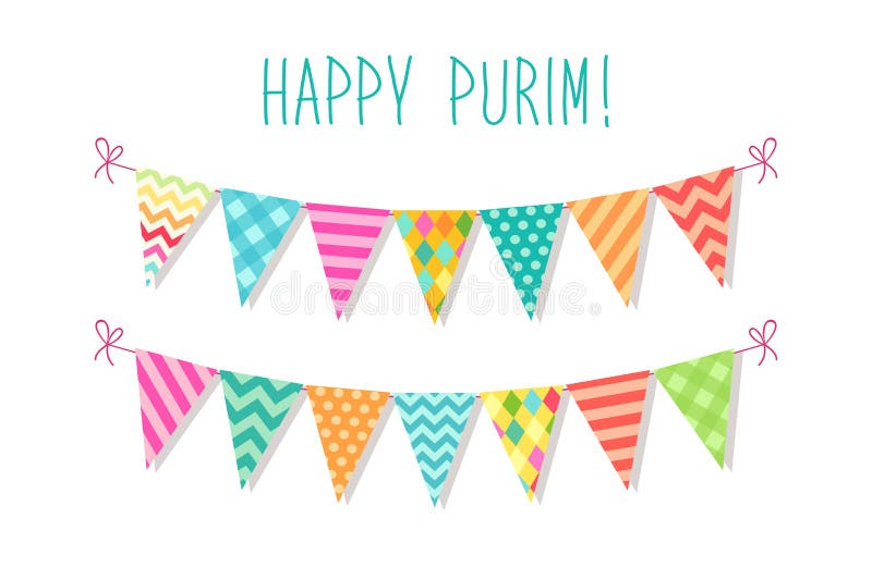 Bandiere luminose e variopinte sveglie della stamina per la festa ebrea felice di Purim royalty illustrazione gratis
