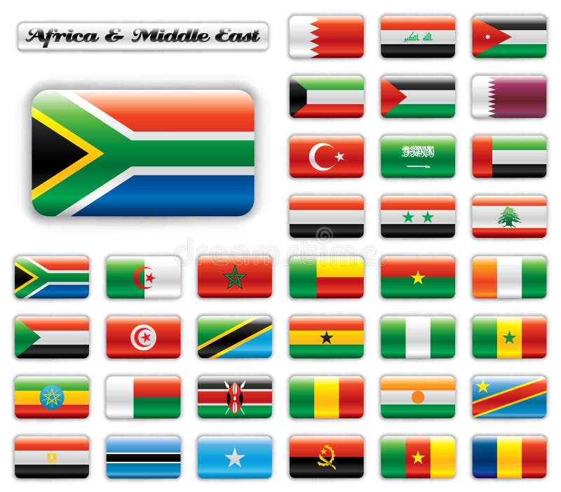 Bandierine lucide supplementari del tasto - l'Africa & Medio Oriente illustrazione di stock Bandierine lucide supplementari del tasto - l'Africa & Medio Oriente illustrazione di stock