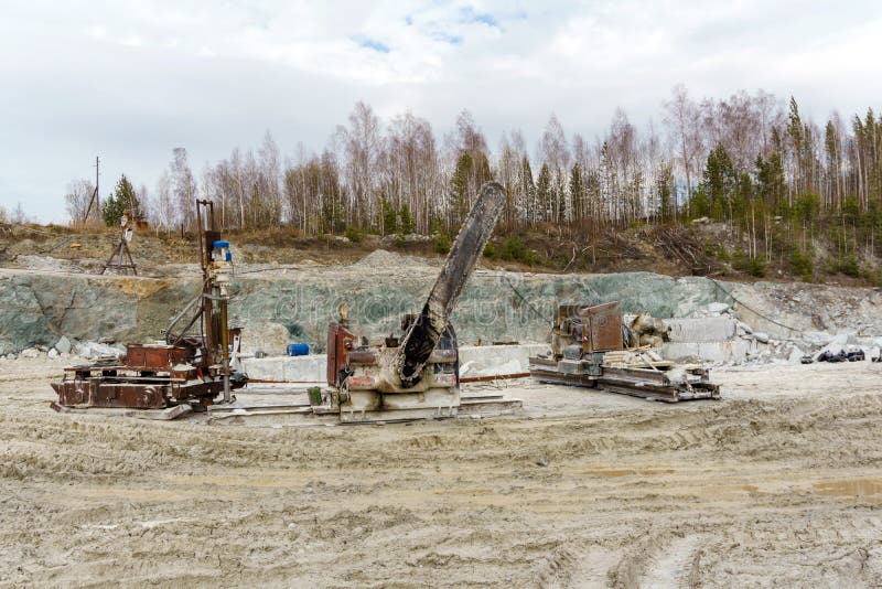 Bandsaw in a marble quarry stock image. Image of mechanical 147047363