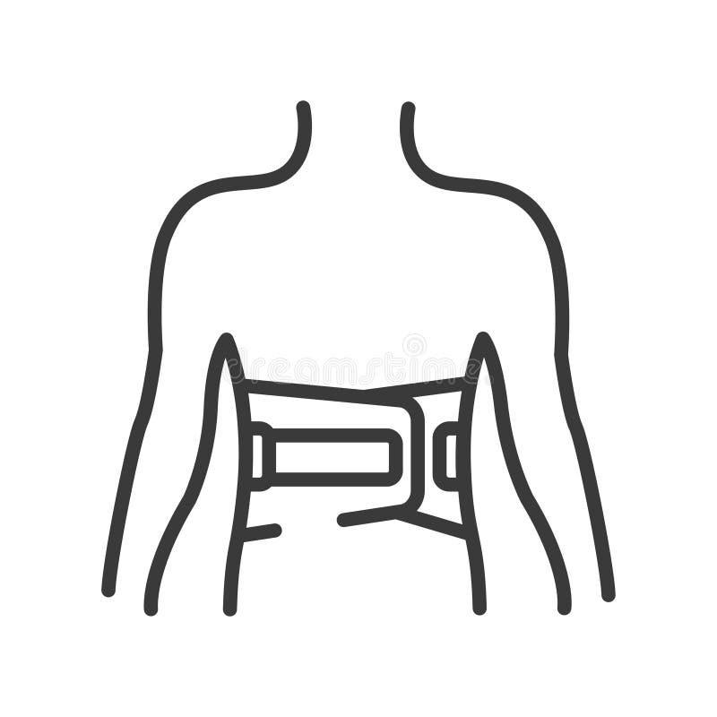 Bandă pentru o pictogramă neagră linie spate. suport medical pentru lumbar după leziuni și sprayuri. bandaj pentru eliberare vector illustration