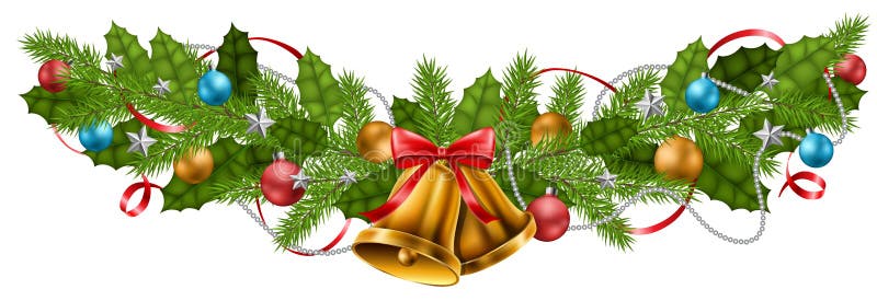 Baner för julgirlandgarnering med bollar och klockan royaltyfri illustrationer Baner för julgirlandgarnering med bollar och klockan royaltyfri illustrationer