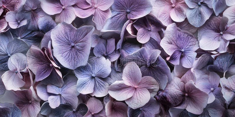 Baner z wieloma fioletowymi kwiatami hydrangea. ai generacyjne