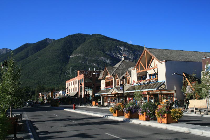 Main street Banff, Alberta on bright September morning. Main street Banff, Alberta on bright September morning