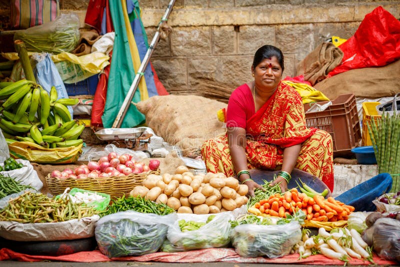 Bangalore, India - June 22, 2018: Typical indian market royalty free stock images Bangalore, India - June 22, 2018: Typical indian market royalty free stock images