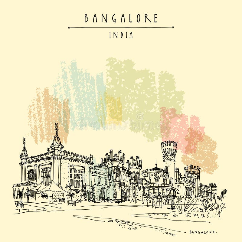 Bangalore, Karnataka, India. Beautiful Bangalore Palace. Vintage Hand Drawn  Postcard Stock Illustration - Illustration of drawn, karnataka: 209957393