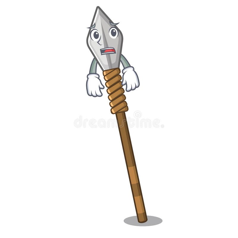 Bange spear naast deur van mascotte stock illustratie Bange spear naast deur van mascotte stock illustratie