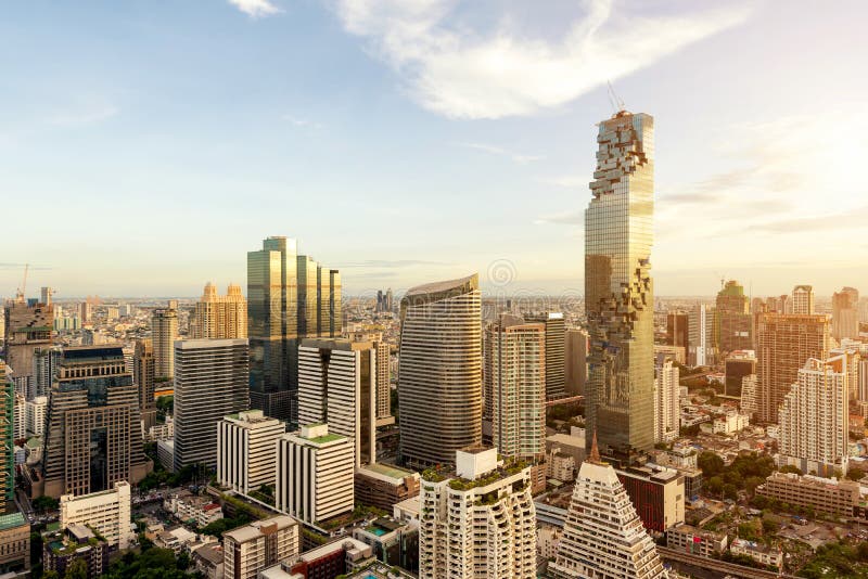 Bangkok city with skyscraper and urban skyline at sunset