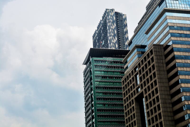 Bangkok`s business landmark cityscape with blue sky, Corporate building in Bangkok city