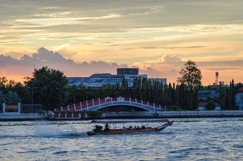 Bangkok scenic view on river Chao Phraya stock image