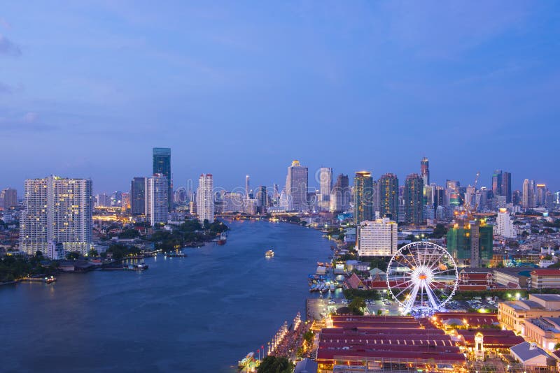 Bangkok Skyline River View Business and Travel District Stock Photo ...