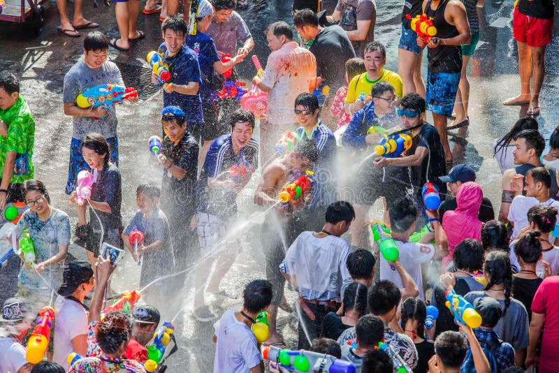 The Songkran Festival in Silom, Bangkok. Celebrate Thai Traditional New