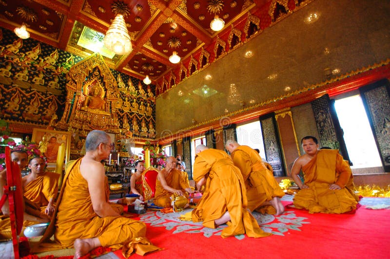 BANGKOK, THAILAND - APRIL 27 : Ordination ceremony for new Buddhist monk in a temple on April 27, 2007 in Bangkok, Thailand.