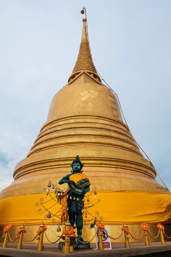 Bangkok, Thailand - July 10, 2020 : Buddha sculpture, in temple ancient pagoda at Wat Saket