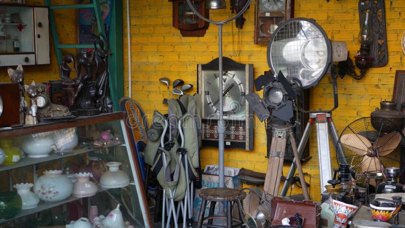 BANGKOK, THAILAND 12 JULY 2019 Rod Fai Talad retro night train market. Popular asian hipster street flea marketplace with old-fashioned vintage styled decor, second hand aged antique goods for sale