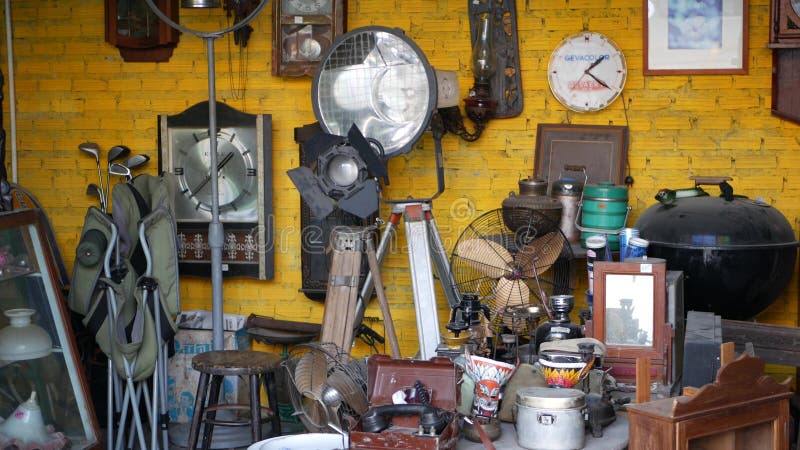 BANGKOK, THAILAND 12 JULY 2019 Rod Fai Talad retro night train market. Popular asian hipster street flea marketplace with old-fashioned vintage styled decor, second hand aged antique goods for sale