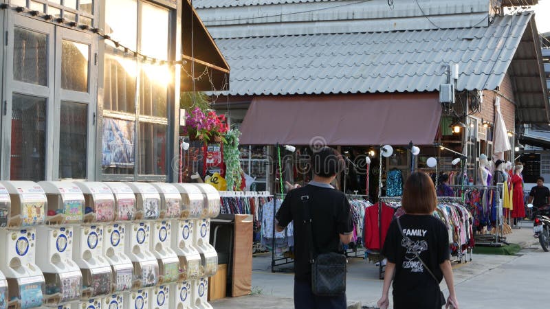 BANGKOK, THAILAND 12 JULY 2019 Rod Fai Talad retro night train market. Popular asian hipster street flea marketplace with old-fashioned vintage styled decor, second hand aged antique goods for sale