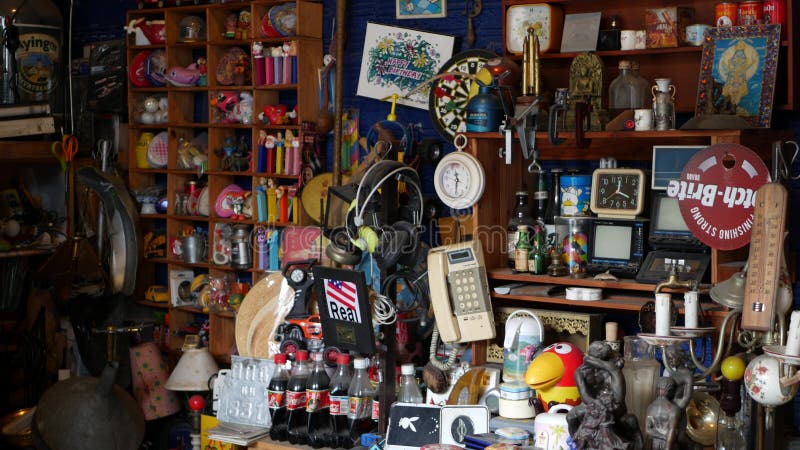 BANGKOK, THAILAND 12 JULY 2019 Rod Fai Talad retro night train market. Popular asian hipster street flea marketplace with old-fashioned vintage styled decor, second hand aged antique goods for sale