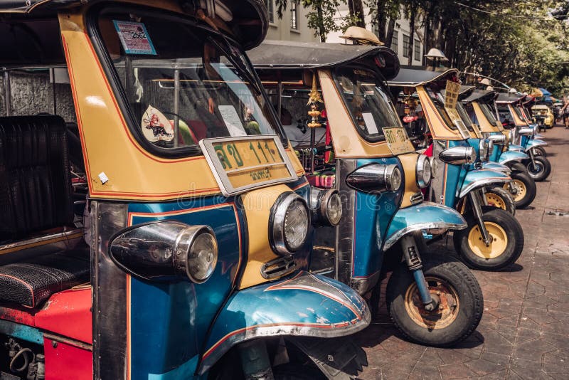 Tuk tuk taxi on Kaosan road in Bangkok. royalty free stock image Tuk tuk taxi on Kaosan road in Bangkok. royalty free stock image