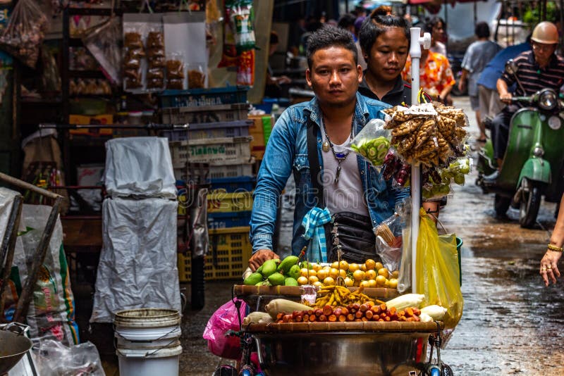 Street Food Seller Bangkok Market Editorial Photo - Image of fruits