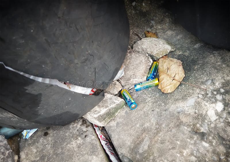 BANGKOK, THAILAND November 01, 2022 Badly Disposed AA Batteries Next