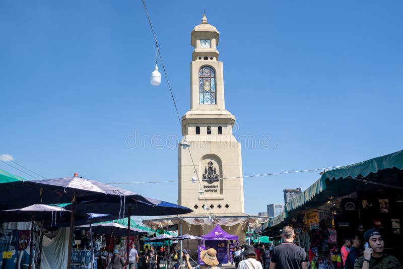 Famous clock tower at Chatuchak Weekend Market, is a notable meeting place for shoppers