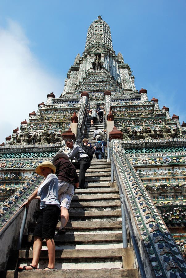 Bangkok, Thailand People Climbing Wat Arun Prang Editorial Stock Photo