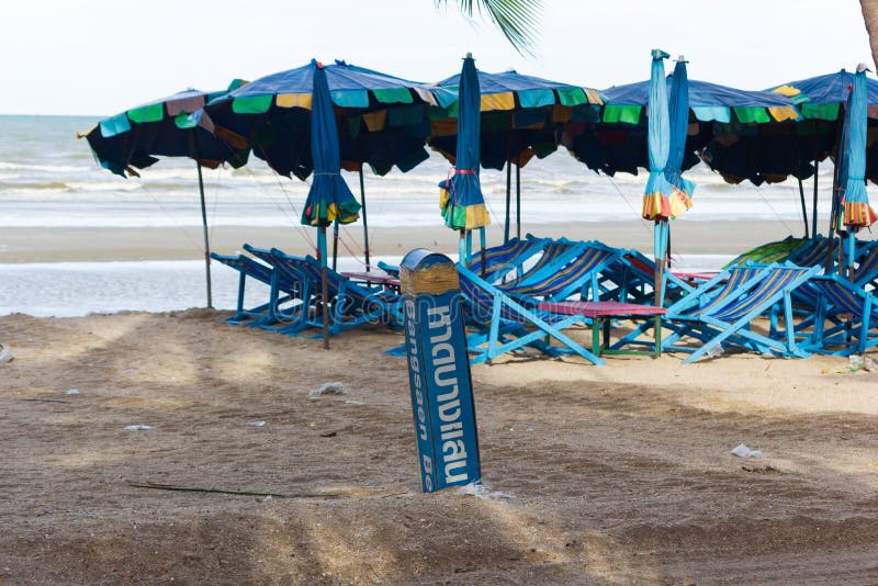 Bangsaen beach with beach chair. stock images Bangsaen beach with beach chair. stock images