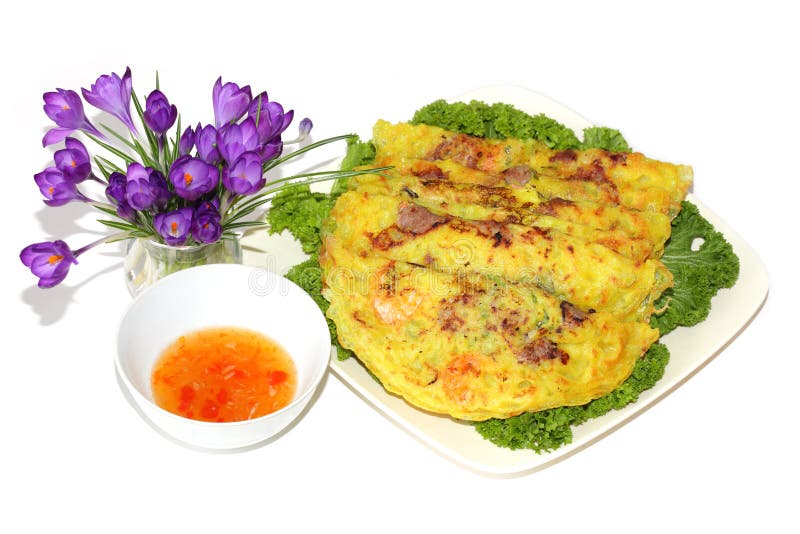 Vietnamese savoury pancake with fish sauce. Vietnamese savoury pancake with fish sauce