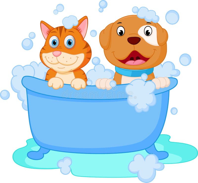 Banho bonito do cão e gato ilustração do vetor Banho bonito do cão e gato ilustração do vetor