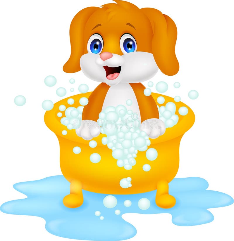 Illustration of Dog cartoon bathing. Illustration of Dog cartoon bathing
