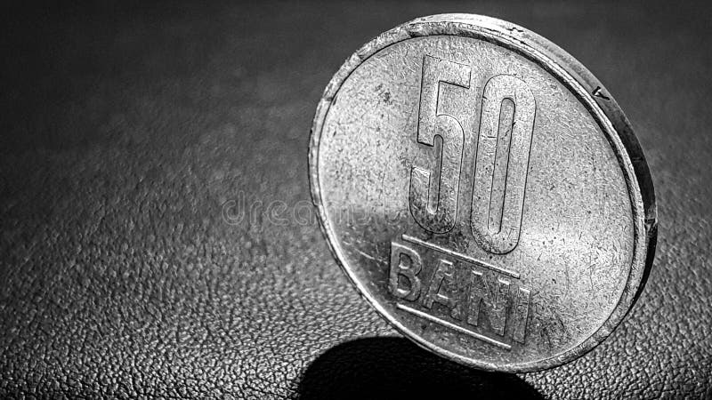 50 Bani coin black & white