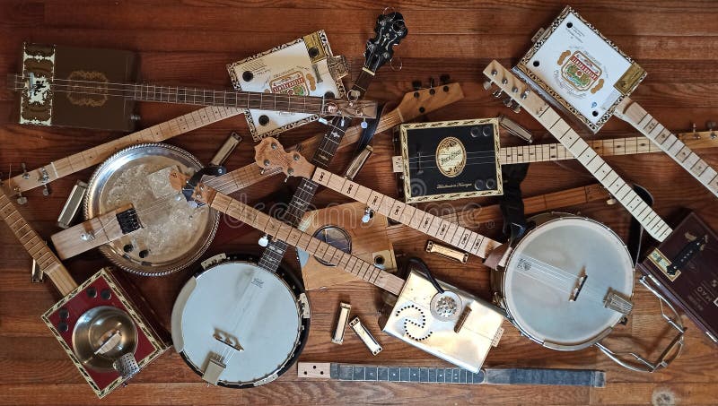 Banjo Bluegrass Folk Music Instruments Cigar Box Guitar Background