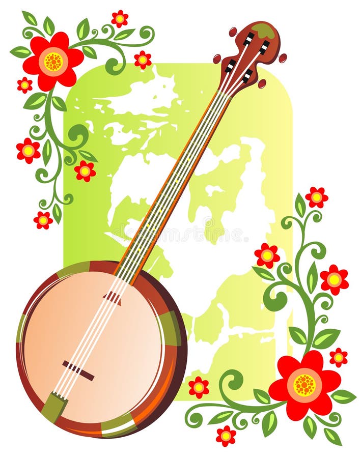 Banjo with flowers stock vector. Illustration of plant 7710111