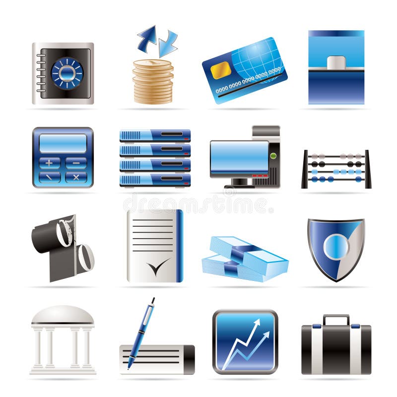Bank, business, finance and office icons stock illustration Bank, business, finance and office icons stock illustration