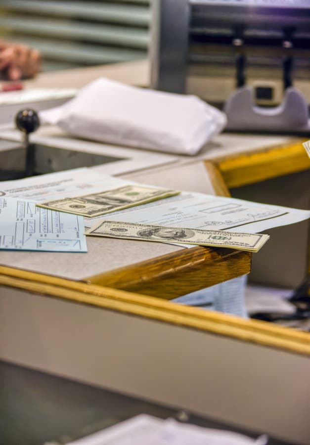 Bank Counter Exchanging Currency into Dollar Stock Photo Image of