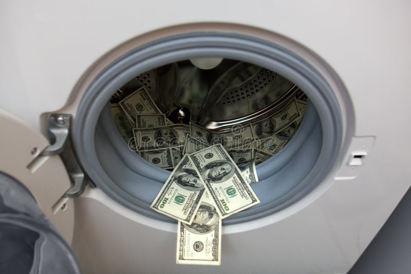 Bank of dollars in washing machine