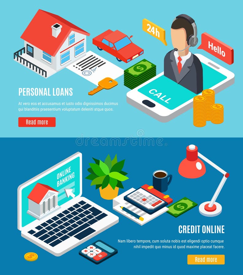 Bank Loaning Isometric Banners Stock Vector - Illustration of abstract