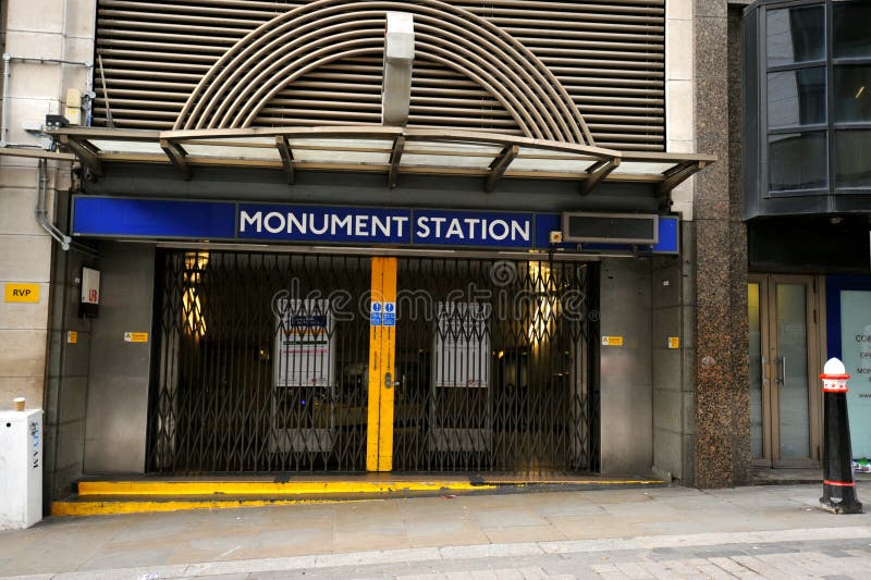 Monument Underground Station in London, Closed for the Weekends for Maintenance Works Editorial