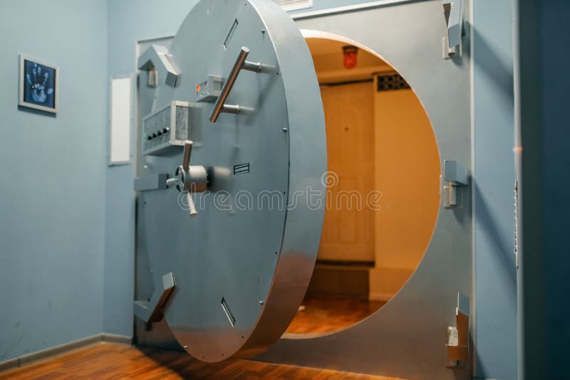 Bank security system, opened vault door