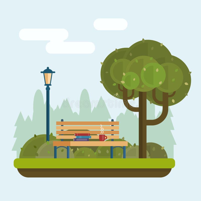 Bank Unter Einem Baum Im Park Vektor Abbildung - Illustration von