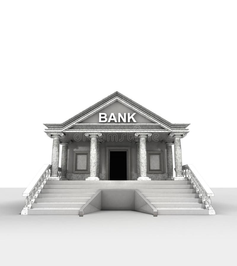 Bankgebäude auf Weiß in der klassischen Art übertragen